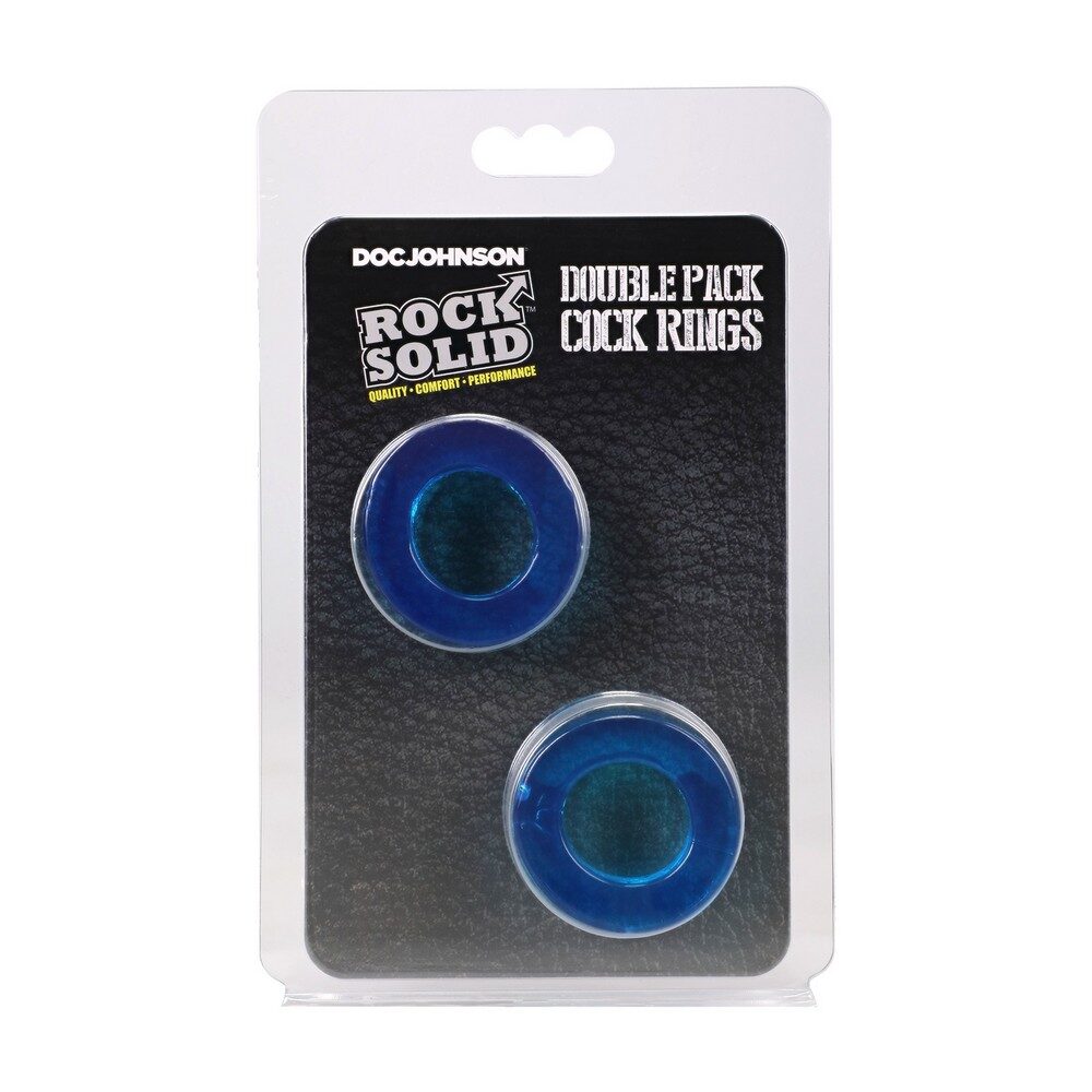 rock solid double pack cock rings in blue on white back ground