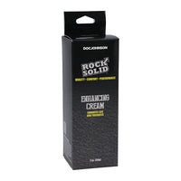 Black packaging of Doc Johnson Rock Solid Enhancing Cream on a white background