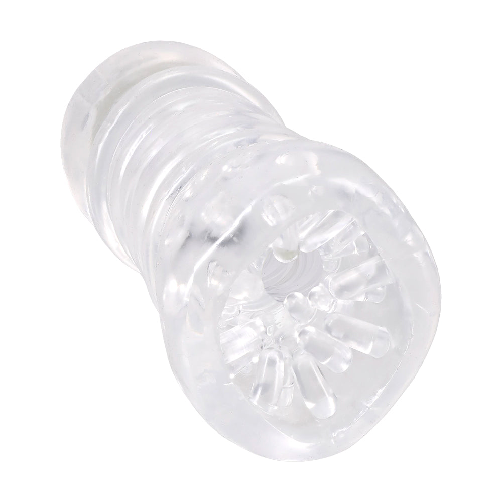 Clear nasturbator sleeve on a white background