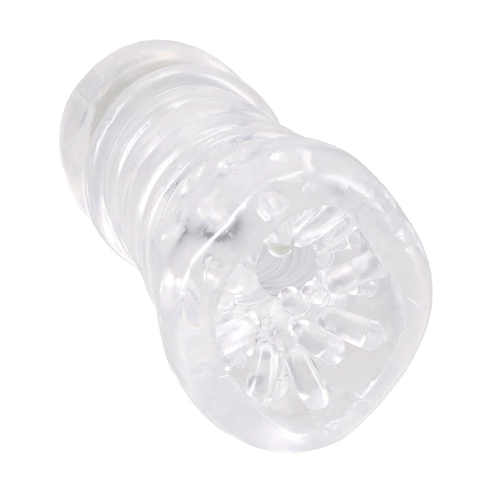 Clear nasturbator sleeve on a white background