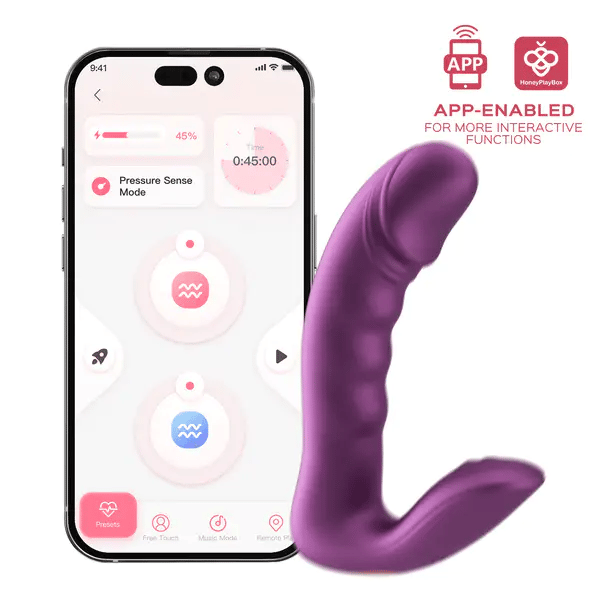 purple shaped head vibrator with base clitoral stimulation and phone app