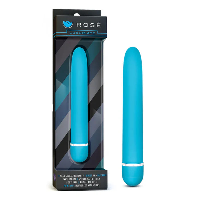 sleek slim vibrator with silver band in blue