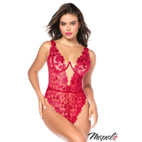 Red lace lingerie set on a white background with 'Mapale' branding.