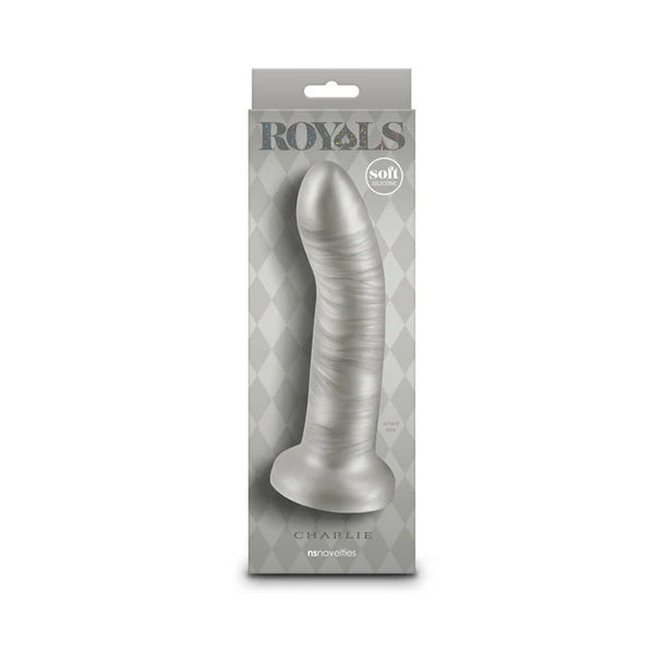royals silver dildo with curved head on box packaging