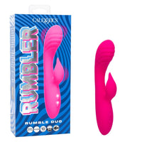 Pink Rumble Duo vibrator with Calexotics packaging on a white background