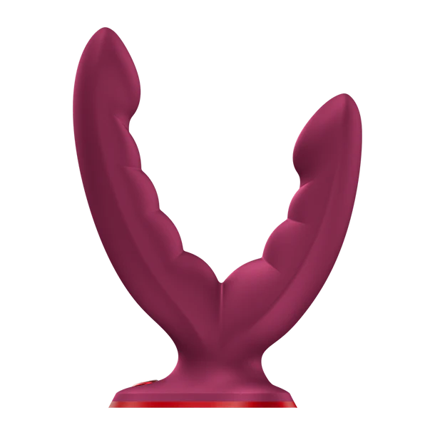 Red silicone lobster-shaped dildo on a white background