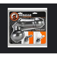 black and orange packaging with the black masturbator on the front. The black masturbator has a ball chamber attached to the shaft 