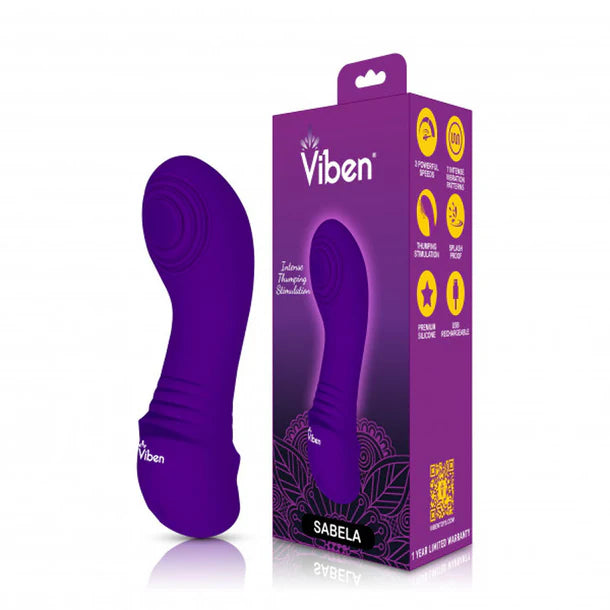 mini purple g spot vibrator beside box packaging