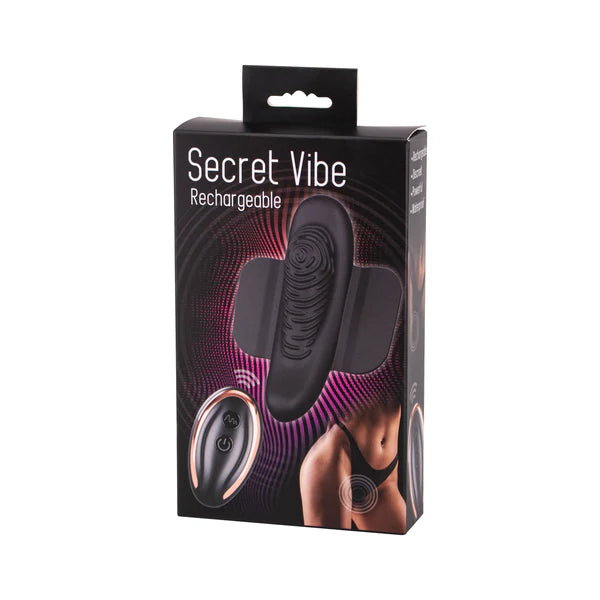 black butterfly style vibrating panty vibrator with remote on box packaging