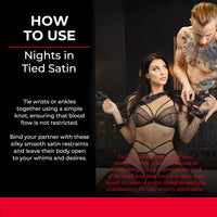 Black satin restraints instructional photo.