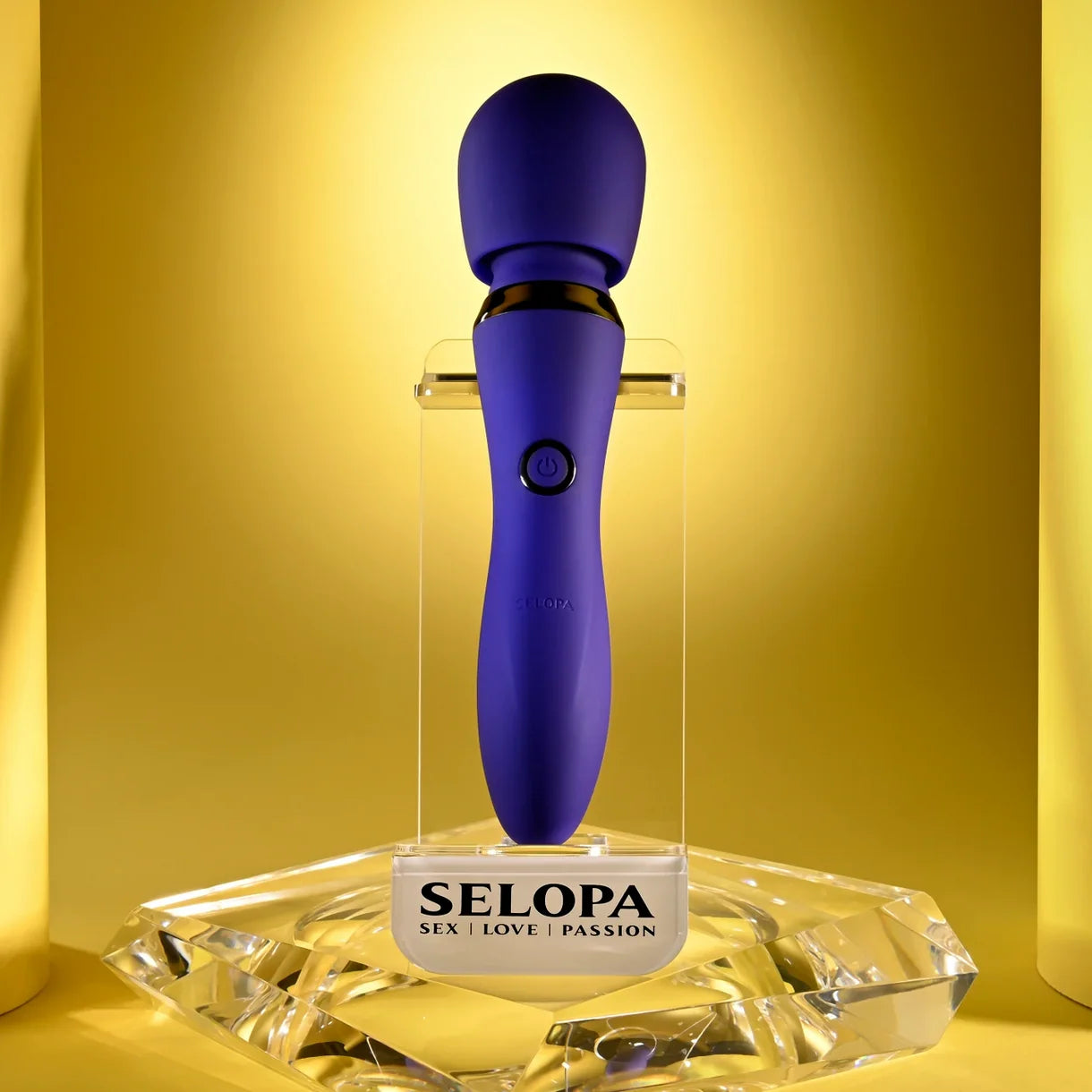 purple wand in stand on yellow background