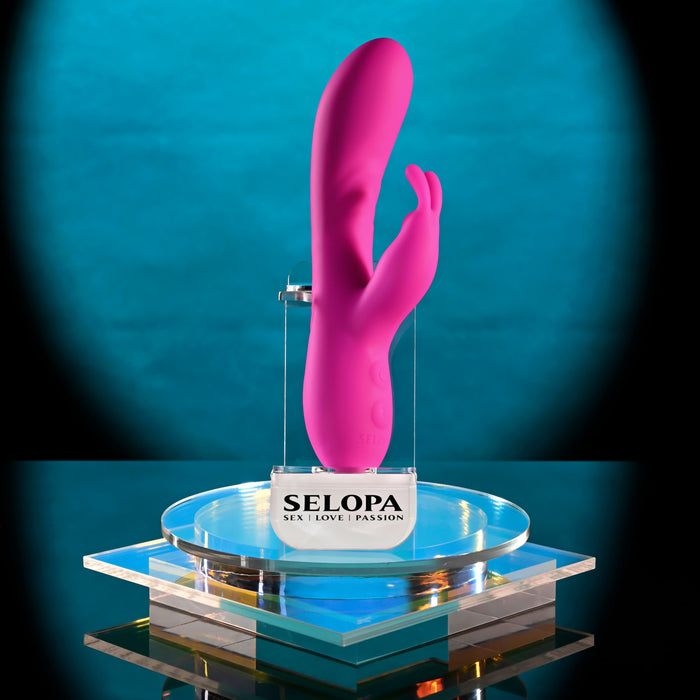 pink vibrator with bunny stimulator on stand