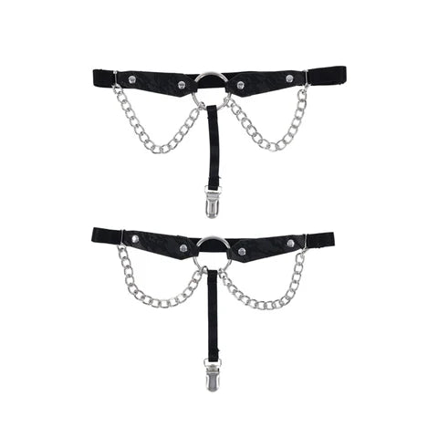 black garter with silver chains