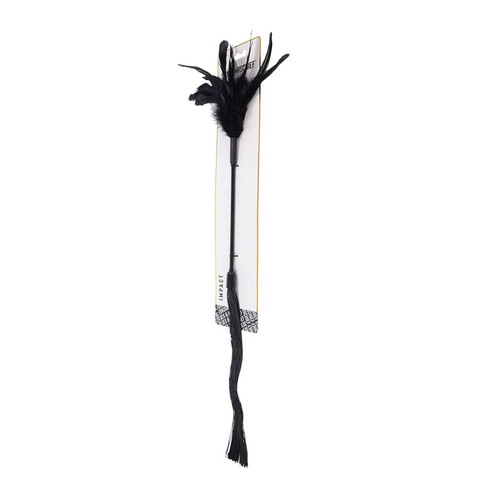 Black feathered tickler with whip with packaging on a white background