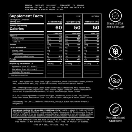 Supplement label with nutritional information and product details on a black background