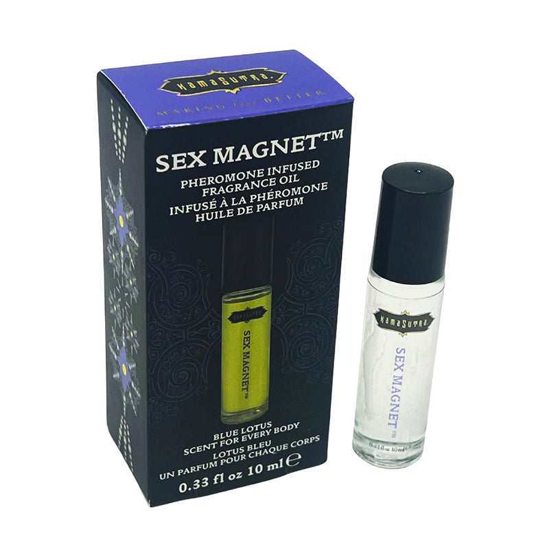 clear roll on bottle of pheromone oil beside box