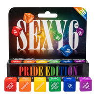Sexy 6 pride dice game beside packaging example photo.
