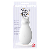 fox shaped vibrating clitoral stimulator in white on box packaging