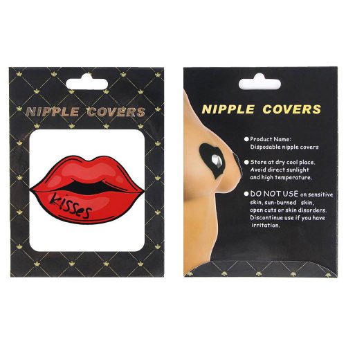 Packaging of disposable nipple covers with a lip design and usage instructions.