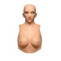 Realistic silicone female torso on a white background