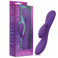 Purple sexy things fever dream rabbit vibrator with packaging on a white background