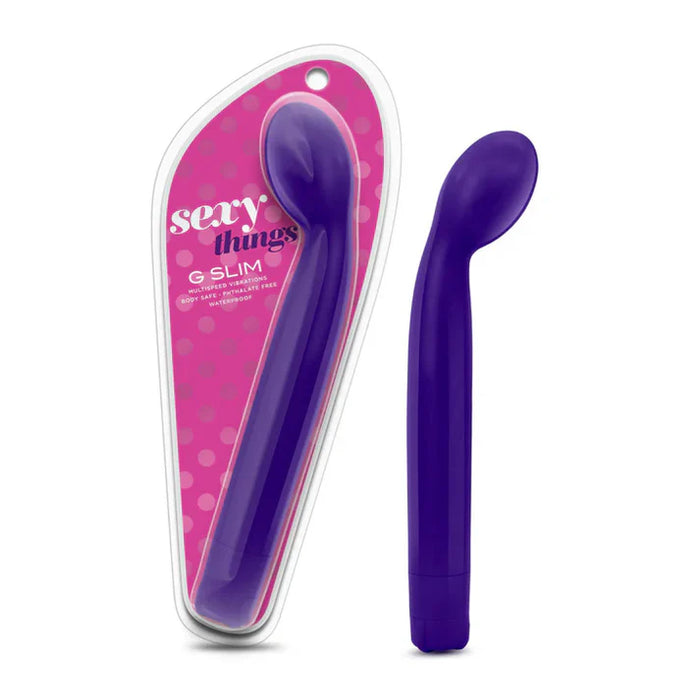 g spot vibrator with sleek handle and tapered egg head in purple