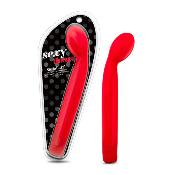 g spot vibrator with sleek handle and tapered egg head in red