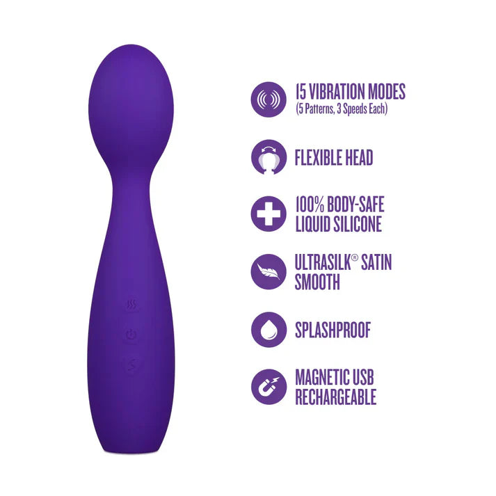 Purple sexy things velvet high wand with features listed on a white background