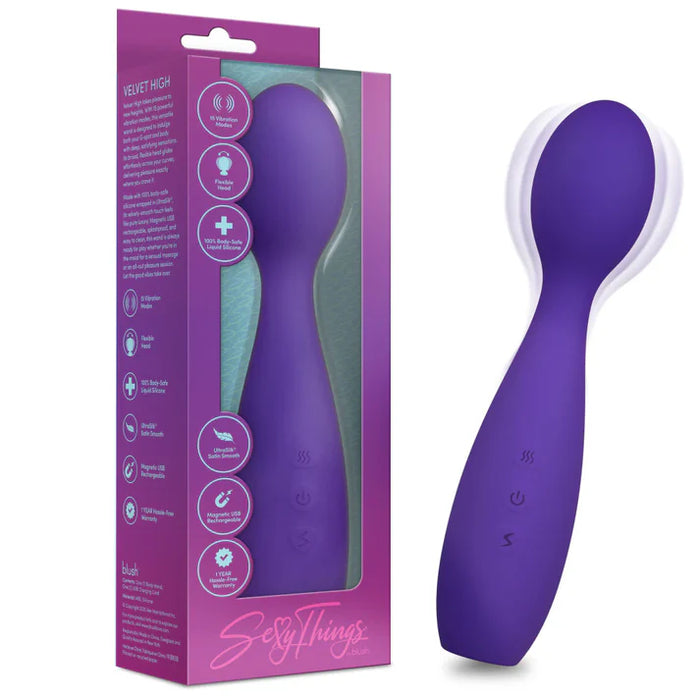 Purple sexy things velvet high wand with packaging on a white background
