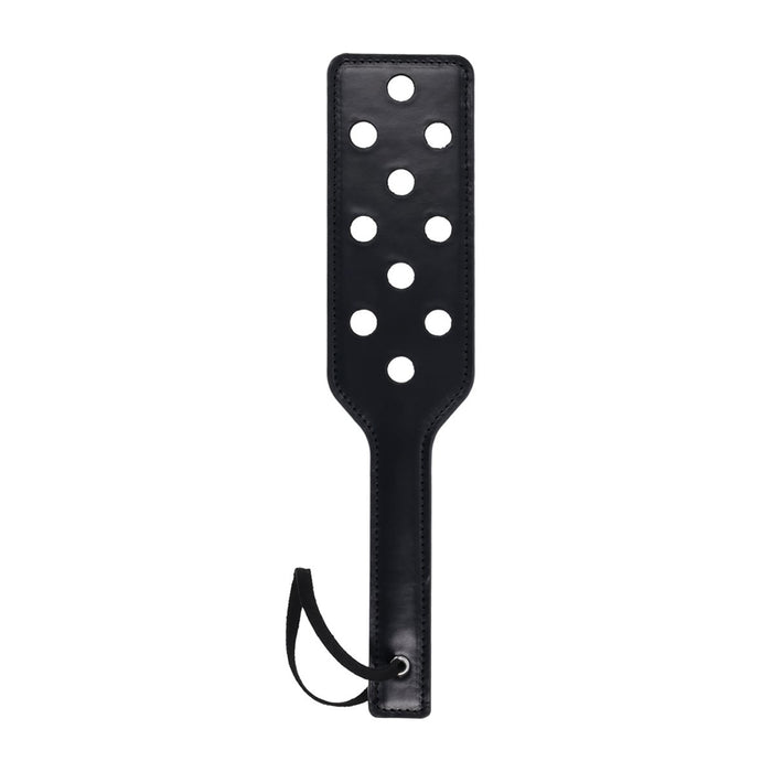 Black leather paddle with holes on a white background