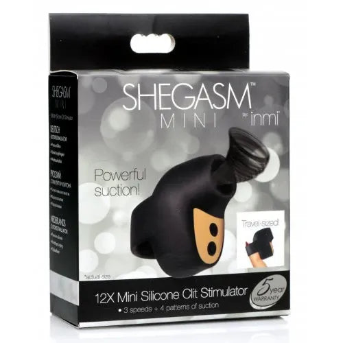 Shegasm Mini silicone clit stimulator packaging on a white background