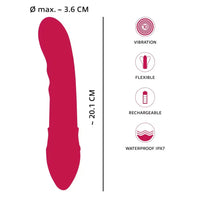 pink shower to orgasm vibrator with specifications on a white background