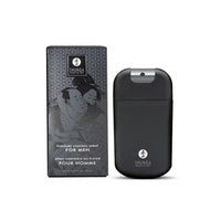 Black shunga control spray bottle for men and packaging on a white background