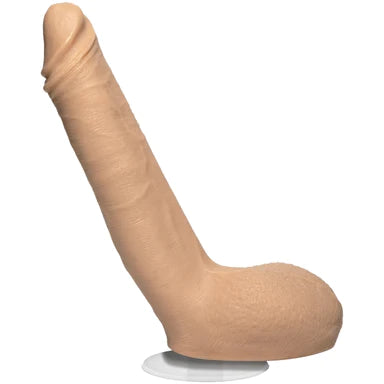 a beige realistic penis shaped dildo with balls and a removable suction cup base