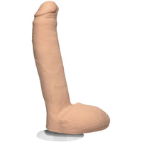 a beige realistic penis shaped dildo with balls and a removable suction cup base