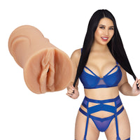 adult star suki sin in blue lingerie beside molded vagina masturbator