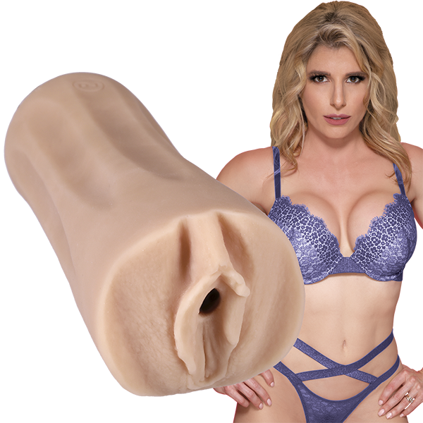 blonde female with blue bikini & vagina masturbator