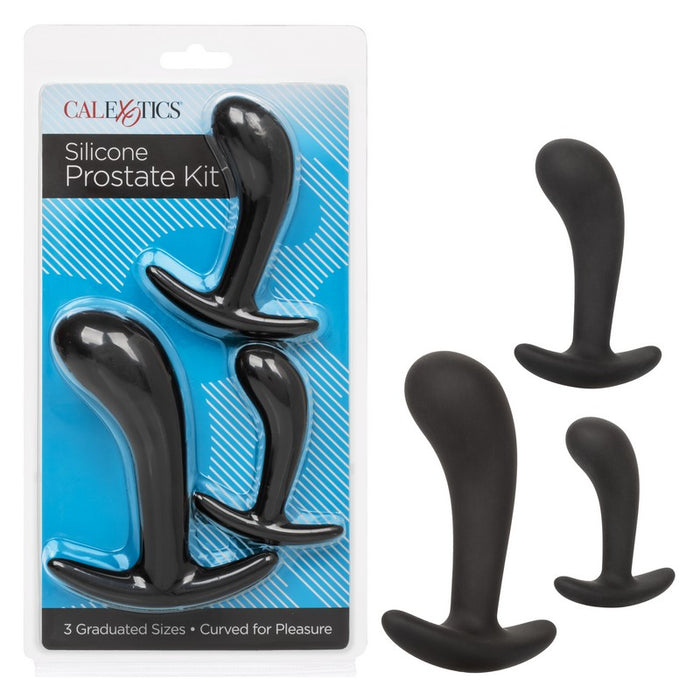 3 curved black prostate massagers in 3 different sizes