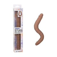 Silicone dual dong with packaging on a white background