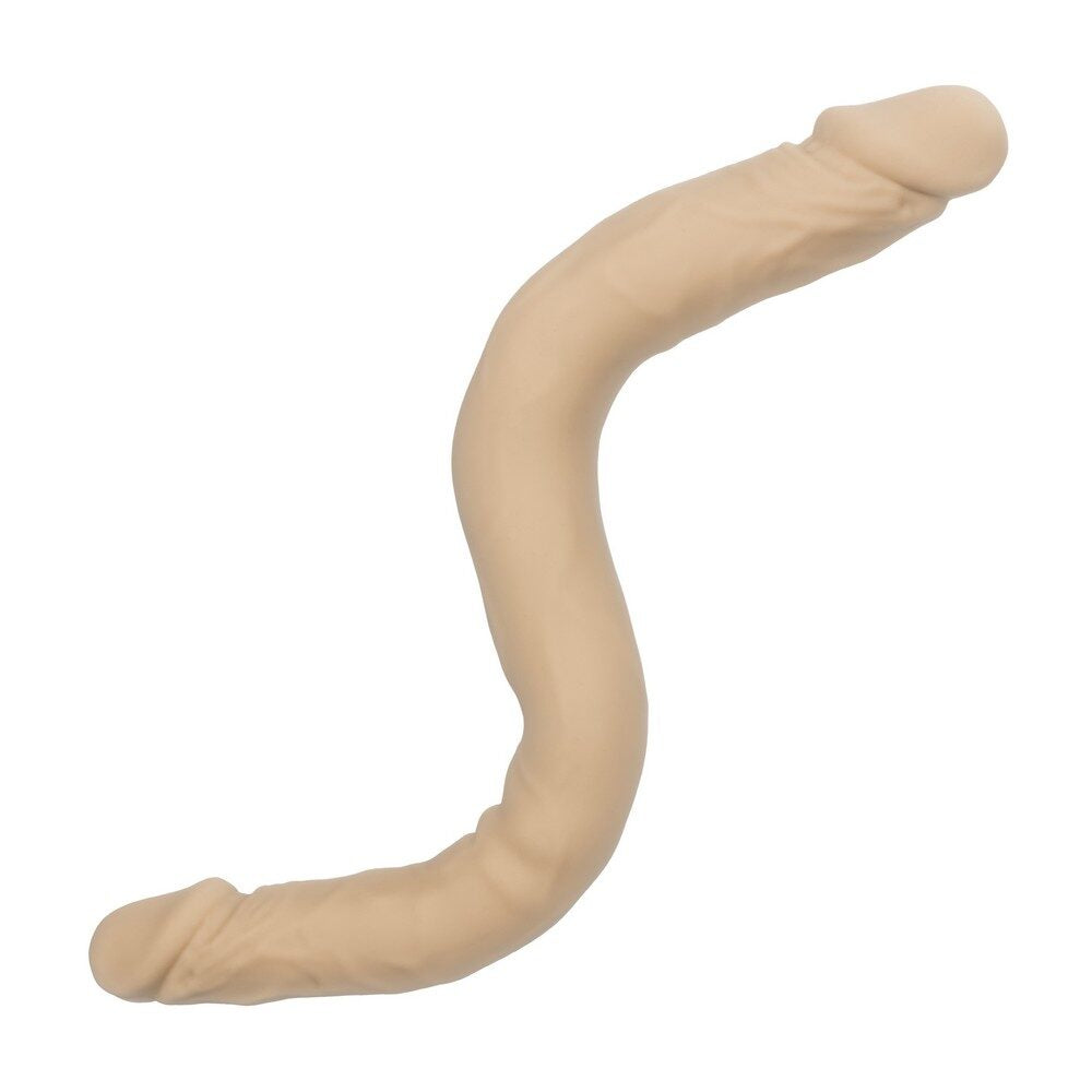 Beige silicone double didlo on a white background