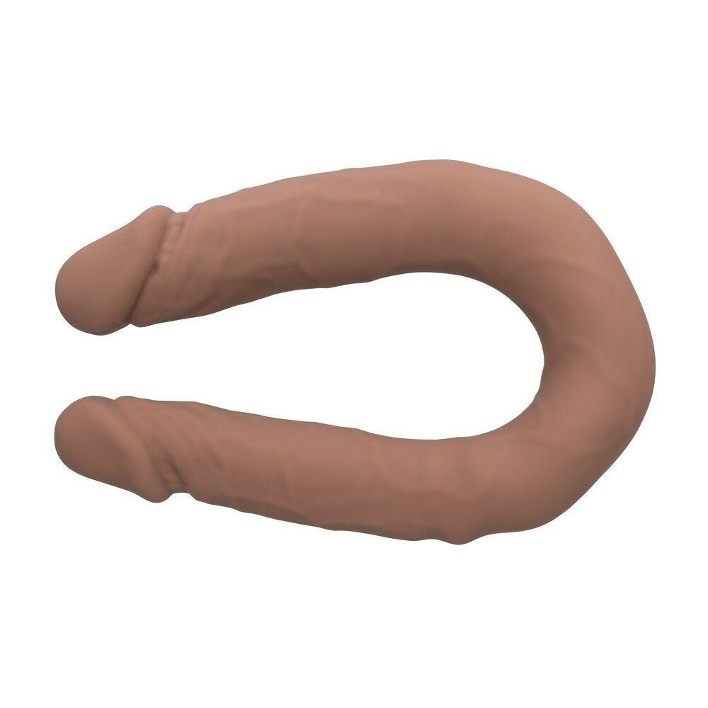 Brown U-shaped double dildo on a white background