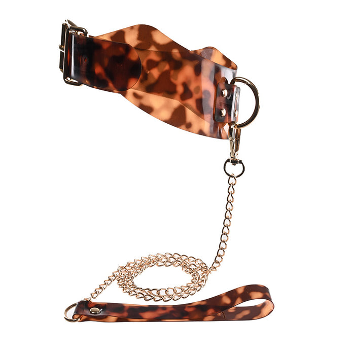 leopard collar with gold chain leash