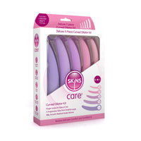 Multi colored 5 piece dilator kit inside packaging.