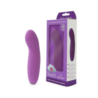 purple curved vibrator beside box packaging