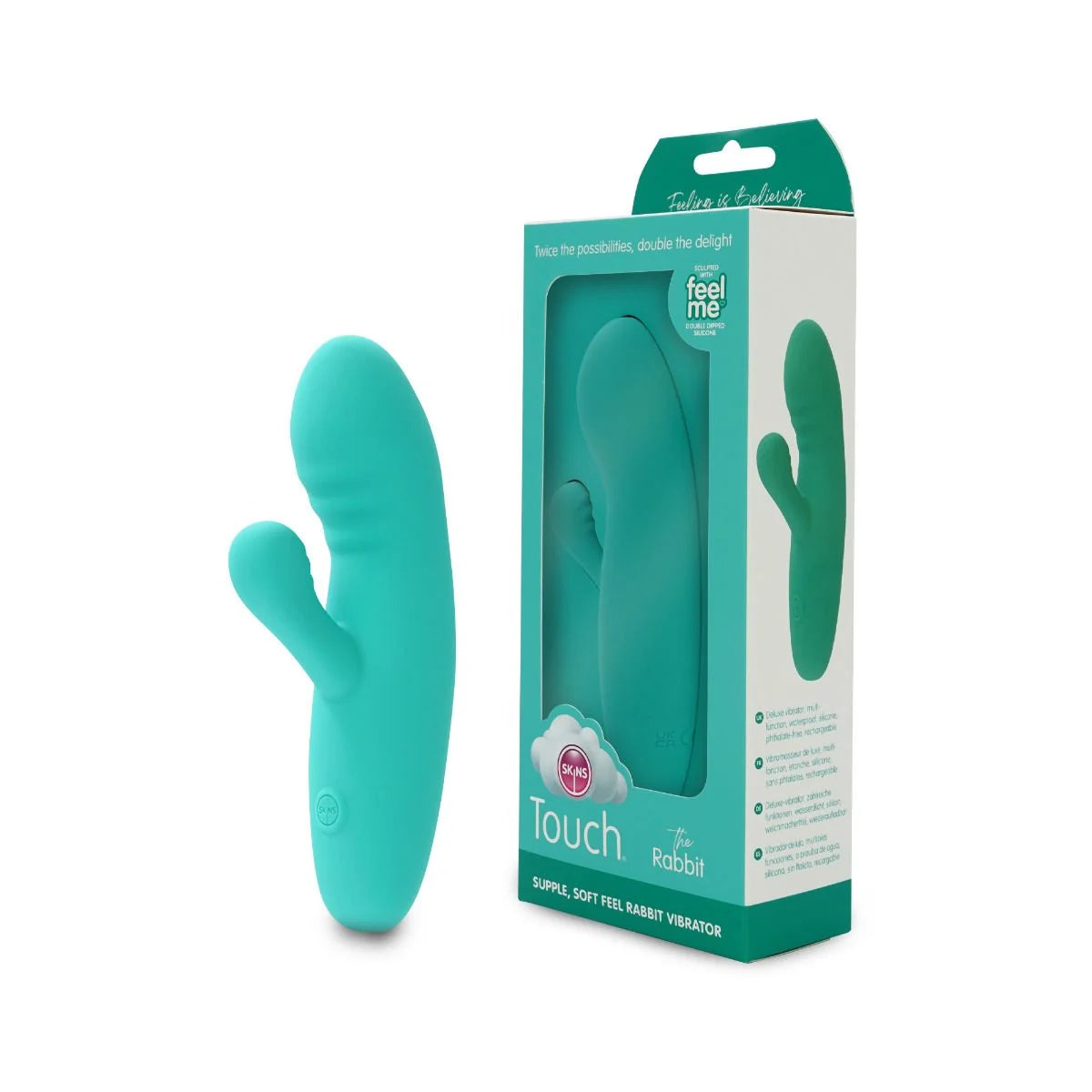 skins touch the rabbit vibrator beside box packaging