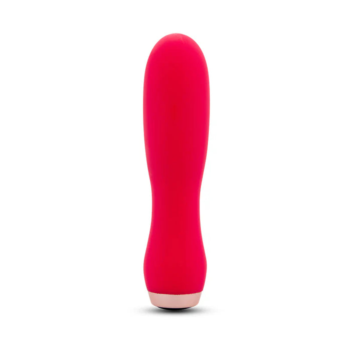 Red skye velvet touch bullet with a metallic base on a white background