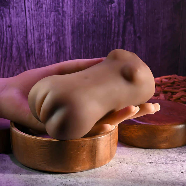brown torso masturbator against a purple textured background