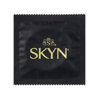 Black SKYN condom packaging with gold logo on a white background