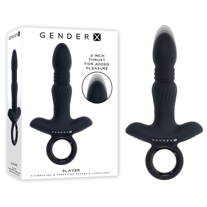 black multi shape thrusting anal plug with ring holder