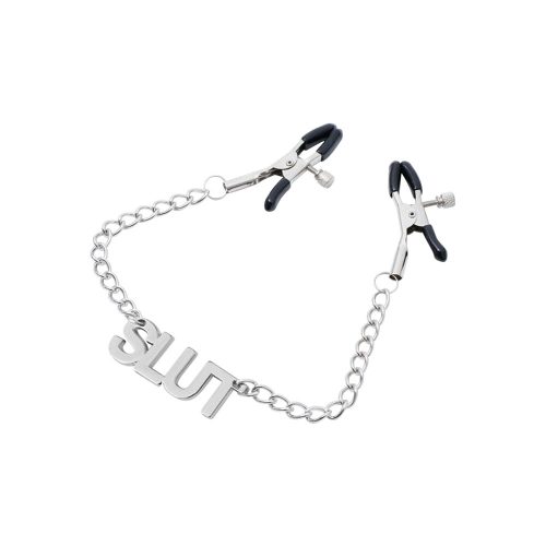 adjustable nipple clamps with the word slut 